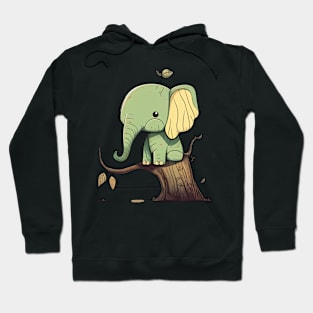 Cute baby elephant on a tree trunk Hoodie